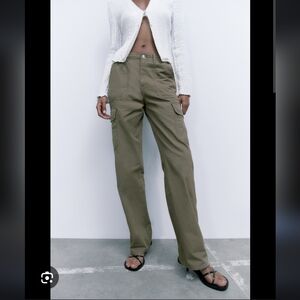 Zara olive green Straight Multipocket Cargo Pants